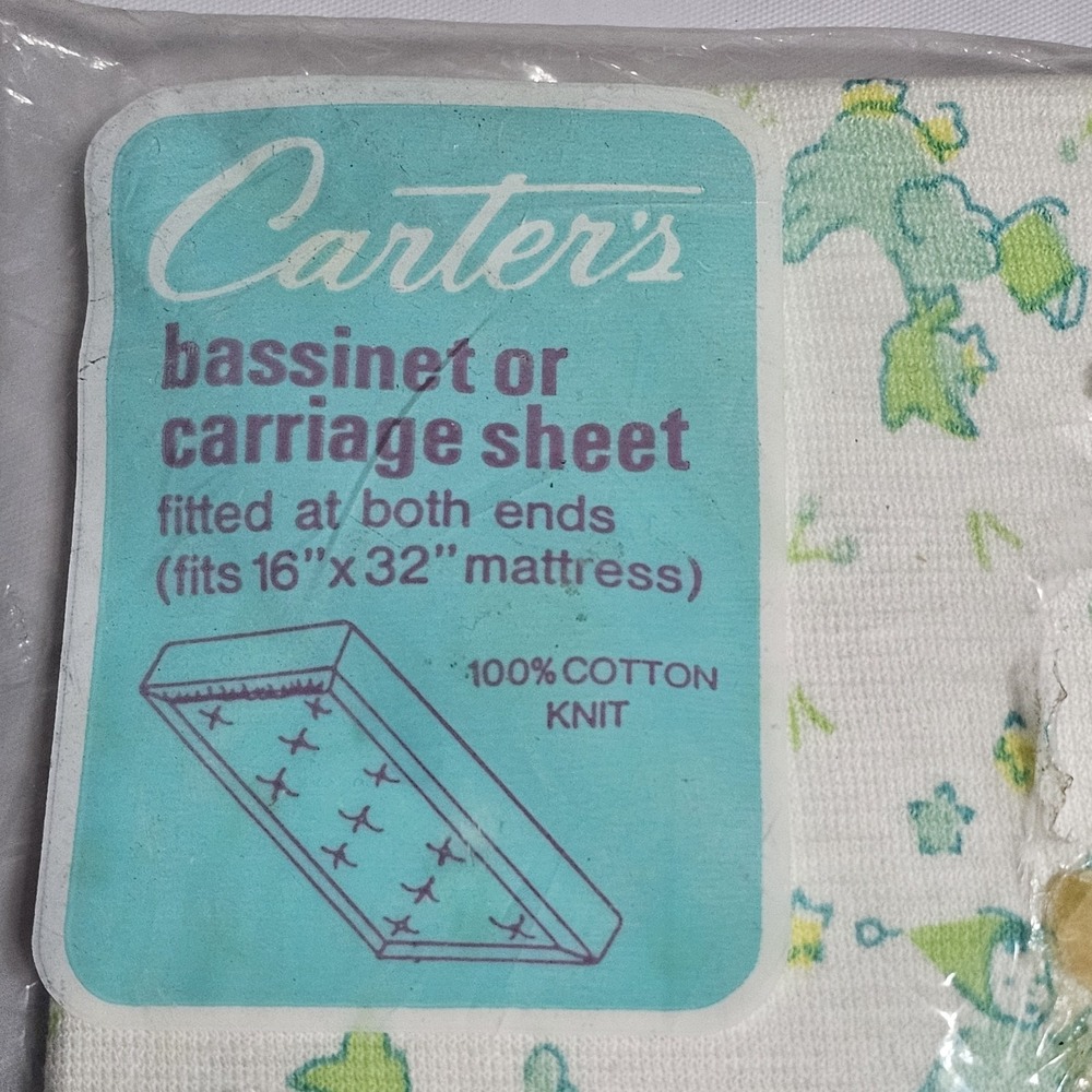 Vtg Carters Fitted Bassinet Carriage Sheet Blue Animals Nursery 16"x32" - Picture 3 of 5